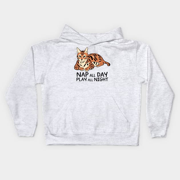 Bengal Cat Nap all Day, Play all Night Kids Hoodie by FelineStay